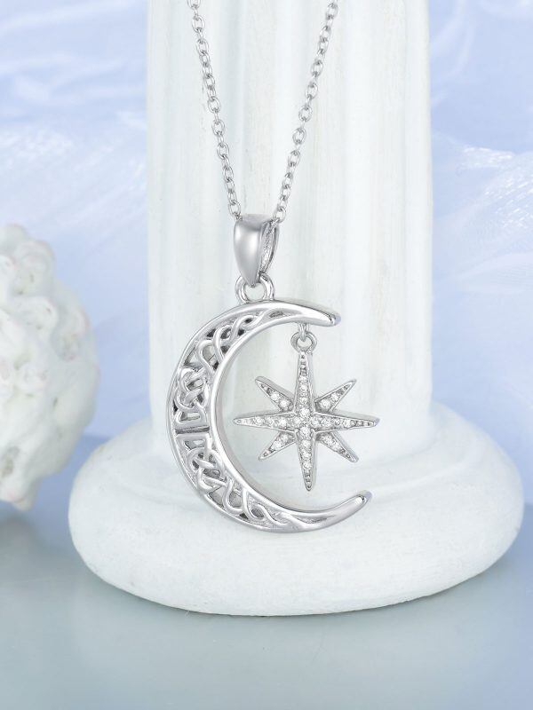 Sterling Silver Celtic Moon Star Pendant Necklace-4