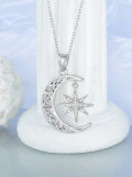 wholesale 925 Sterling Silver 925 Crescent Moon & Star CZ Pendant Necklace for Women-0-4