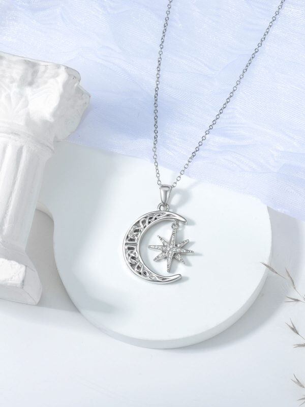 Sterling Silver Celtic Moon Star Pendant Necklace-5