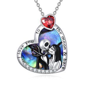 Sterling Silver Zombie Lovers Heart Pendant Necklace With Abalone Shell-0