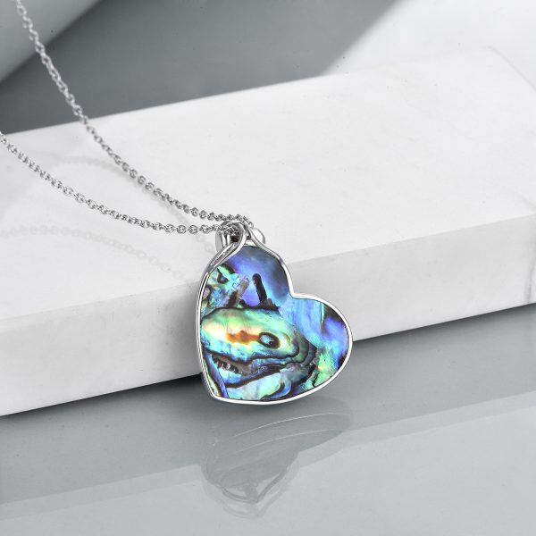 Sterling Silver Zombie Lovers Heart Pendant Necklace With Abalone Shell-3