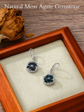 wholesale 925 Sterling Silver Green Moss Agate Leaf Design Drop Dangle Earrings for Women-0-4