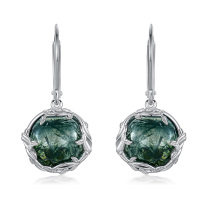 wholesale 925 Sterling Silver Green Moss Agate Leaf Design Drop Dangle Earrings for Women- Rhodium Plated