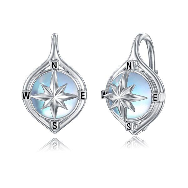 Sterling Silver Compass Moonstone Huggie Earrings-0