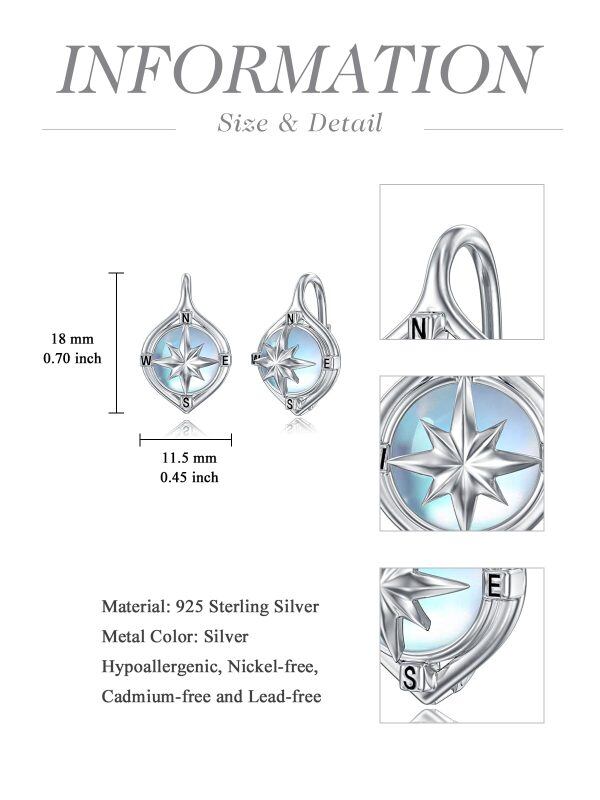 Sterling Silver Compass Moonstone Huggie Earrings-1