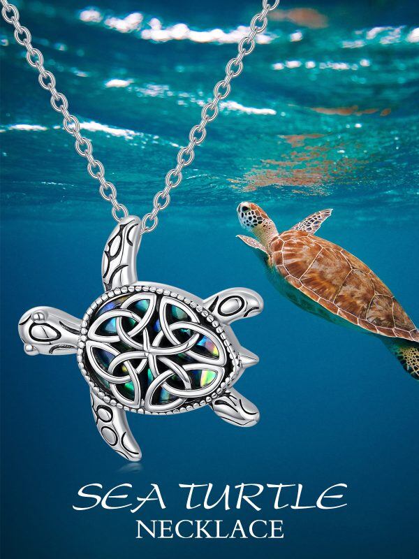 Sterling Silver Abalone Shell Turtle Pendant Necklaces-2