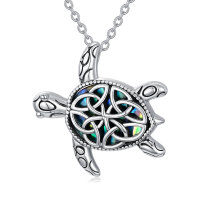 wholesale 925 Sterling Silver Abalone Shell Sea Turtle Pendant Necklace for Women Ocean Jewelry Vintage Gifts- Oxidized/Oxidised