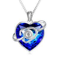 wholesale 925 Sterling Silver Heart-Shaped Blue Crystal Caduceus Stethoscope Pendant Necklace for Doctors' Graduation Gifts- Rhodium Plated