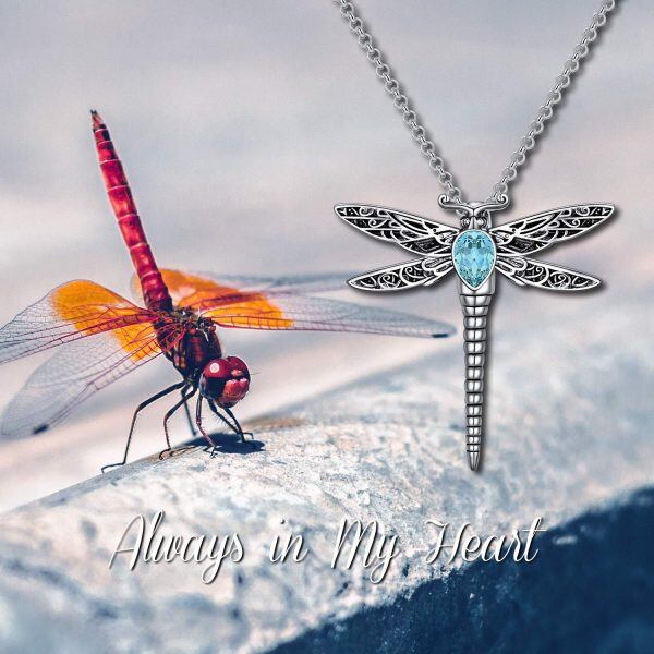 Sterling Silver Dragonfly Simulated Aquamarine Urn Necklace-2