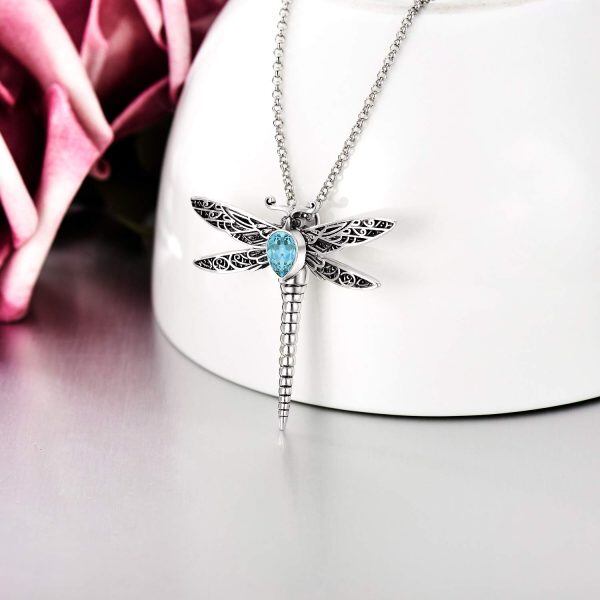 Sterling Silver Dragonfly Simulated Aquamarine Urn Necklace-3