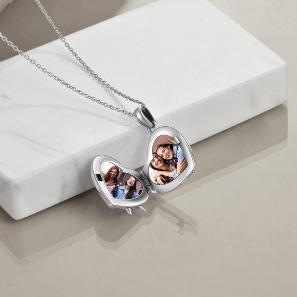 Sterling Silver Heart Personalized Photo Locket Necklaces-2