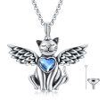 wholesale 925 Sterling Silver Angel Cat Heart Blue Crystal Cremation Pendant Necklace for Ashes Keepsake Jewelry-0-0