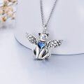 wholesale 925 Sterling Silver Angel Cat Heart Blue Crystal Cremation Pendant Necklace for Ashes Keepsake Jewelry-0-2
