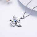 wholesale 925 Sterling Silver Angel Cat Heart Blue Crystal Cremation Pendant Necklace for Ashes Keepsake Jewelry-0-3