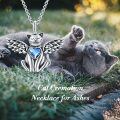wholesale 925 Sterling Silver Angel Cat Heart Blue Crystal Cremation Pendant Necklace for Ashes Keepsake Jewelry-0-4