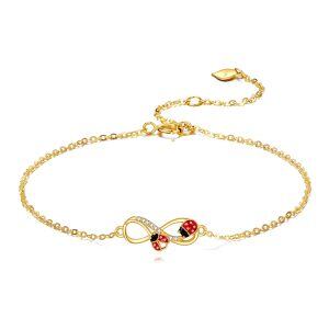 14K Gold Enamel Ladybug Chain Bracelets-0