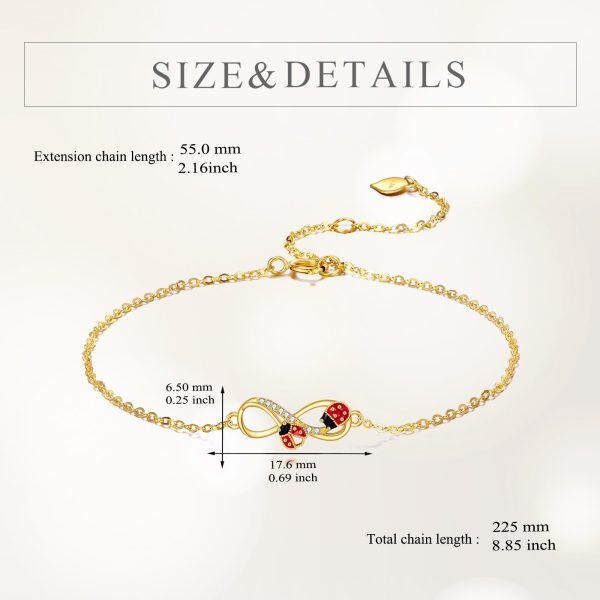 14K Gold Enamel Ladybug Chain Bracelets-1