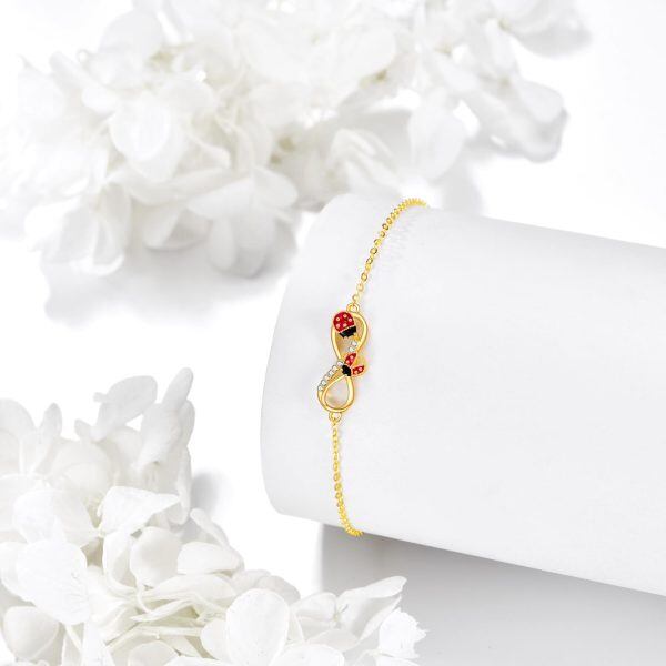 14K Gold Enamel Ladybug Chain Bracelets-4