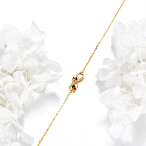 14K Gold Enamel Ladybug Chain Bracelets-5