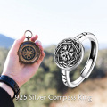 wholesale 925 Sterling Silver Viking Compass Adjustable Ring for Women and Men-0-2