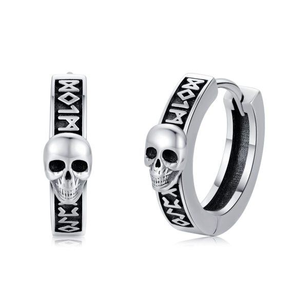 Sterling Silver Gothic Skull Hoop Earrings-0