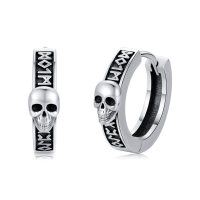 wholesale 925 Sterling Silver Gothic Skull Hoop Earrings Punk Skull Design No Gemstone Halloween Gifts for Men Women- Oxidized/Oxidised