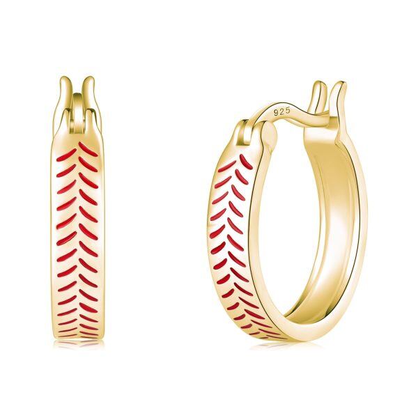 Sterling Silver Gold Plated Baseball Hoop Earrings-0