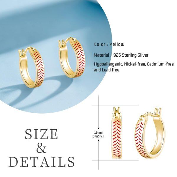 Sterling Silver Gold Plated Baseball Hoop Earrings-1