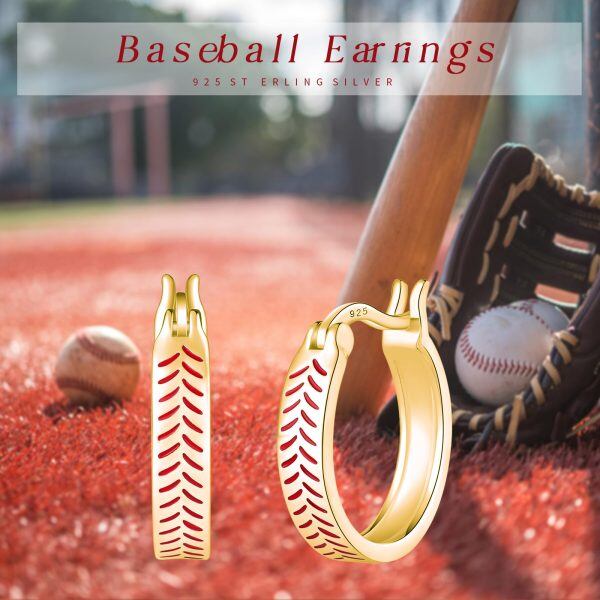 Sterling Silver Gold Plated Baseball Hoop Earrings-2