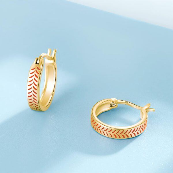 Sterling Silver Gold Plated Baseball Hoop Earrings-3