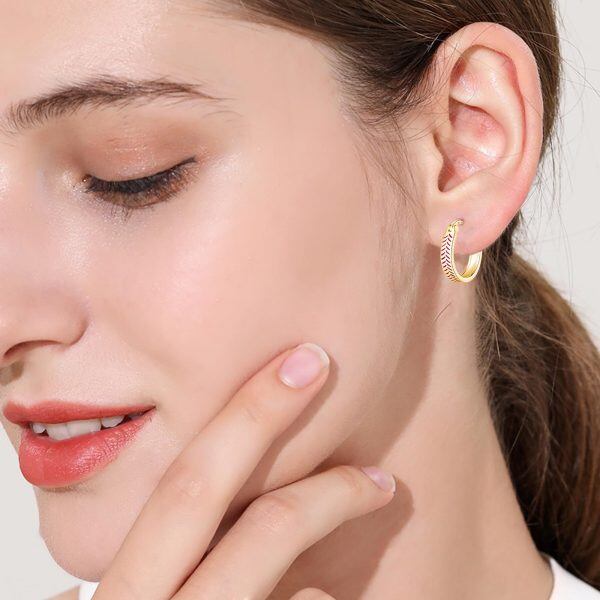 Sterling Silver Gold Plated Baseball Hoop Earrings-5