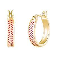 wholesale 925 Sterling Silver Baseball Stitch Huggie Hoop Earrings Sports Fan Gift for Her- Gold Plated