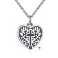 wholesale 925 Sterling Silver Heart-Shaped Cross Pet Cremation Keepsake Pendant Necklace with Funnel and Chain - 3D Laser Engraved Design (Silver)-0-0