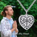 wholesale 925 Sterling Silver Heart-Shaped Cross Pet Cremation Keepsake Pendant Necklace with Funnel and Chain - 3D Laser Engraved Design (Silver)-0-3