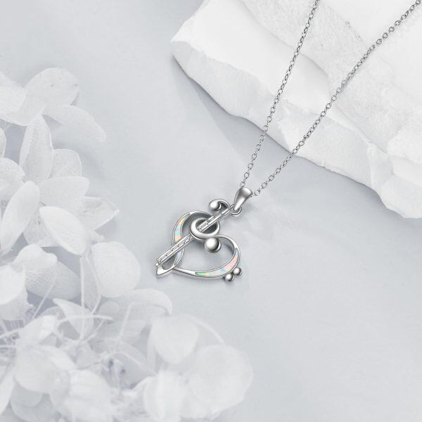 Sterling Silver Flute Opal Heart Pendant Necklaces-4