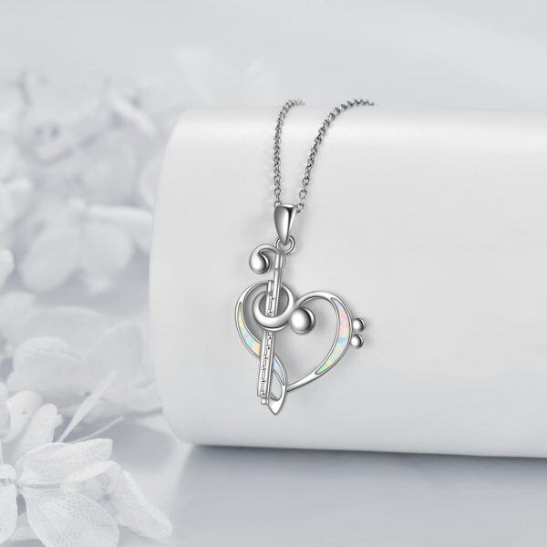 Sterling Silver Flute Opal Heart Pendant Necklaces-5