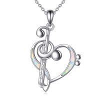 wholesale 925 Sterling Silver Heart & Treble Clef Musical Note Pendant Necklace s for Women Girls- Rhodium Plated