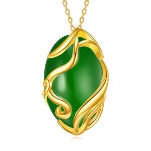 Sterling Silver 14K Gold Plated Emerald Pendant Necklaces-0