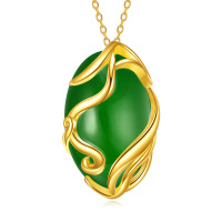 wholesale Gold-Plated 925 Sterling Silver Green Jade Snake Design Pendant Necklace for Women- Gold Plated