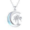 wholesale 925 Sterling Silver & 14K White Gold Plated CZ Palm Tree Crescent Moon Pendant Necklace for Women-0-0