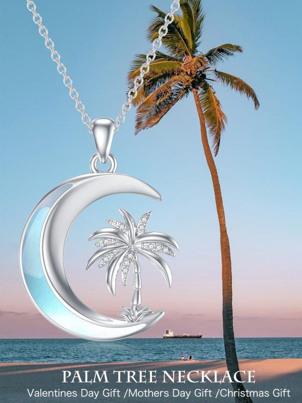 Sterling Silver Tree Moon Pendant Necklaces-3