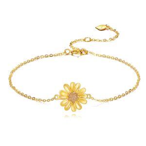 14K Gold Daisy Flower Ankle Bracelets-0