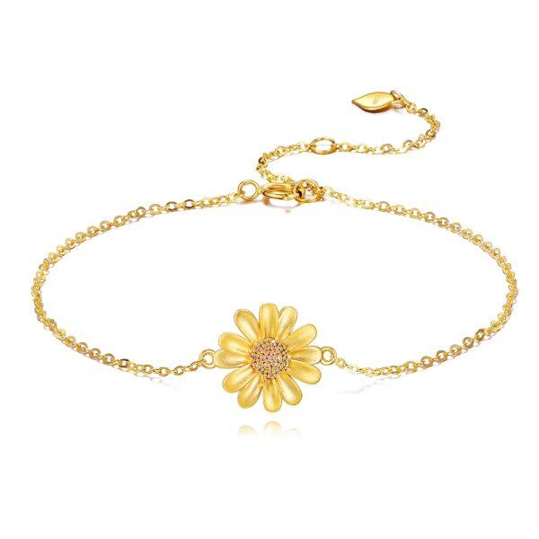 14K Gold Daisy Flower Ankle Bracelets-0