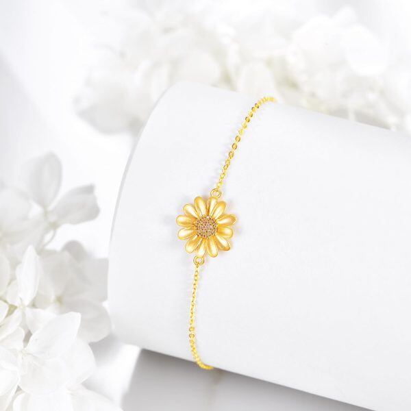 14K Gold Daisy Flower Ankle Bracelets-5