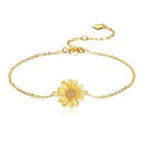 wholesale 14K Gold Yellow Daisy Flower Ankle Anklet with Crystal Accents - Adjustable Length Chain Jewelry for Women's Gifts (Christmas)- Gold Plated