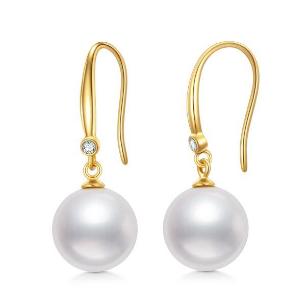 Sterling Silver 14K Real Gold Freshwater Pearl Dangle Earrings-0