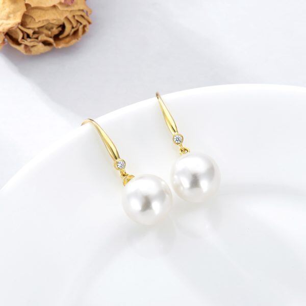 Sterling Silver 14K Real Gold Freshwater Pearl Dangle Earrings-4