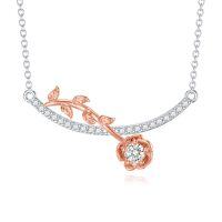 wholesale 925 Sterling Silver/Rose Gold Plated Moissanite Cubic Zirconia Rose Flower Pendant Necklace for Women Mom Wife Girlfriend Anniversary Birthday Gift- Rose Gold Plated