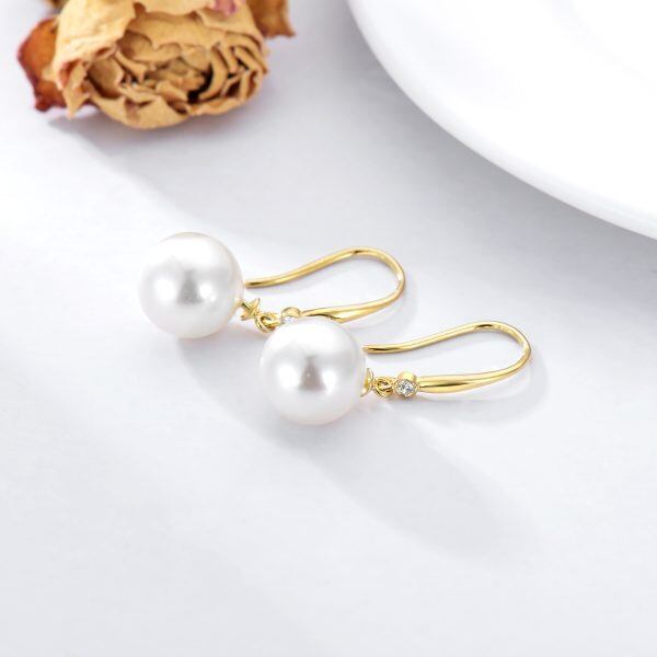 Sterling Silver 14K Real Gold Freshwater Pearl Dangle Earrings-5