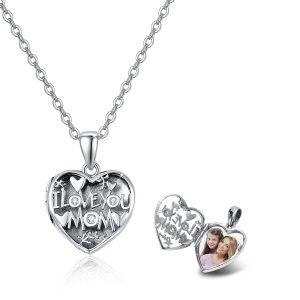 Sterling Silver Mom Heart Locket Necklace-0